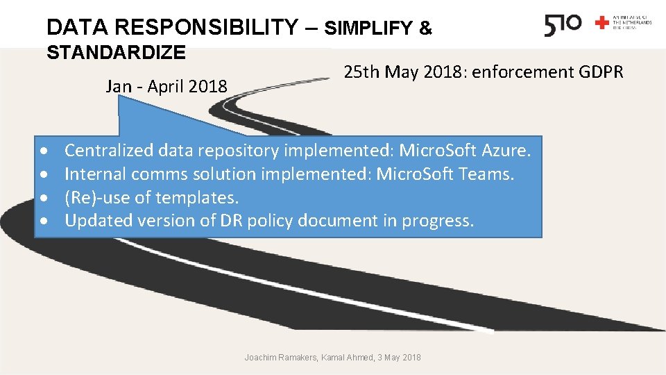 DATA RESPONSIBILITY – SIMPLIFY & STANDARDIZE Jan - April 2018 · · 25 th