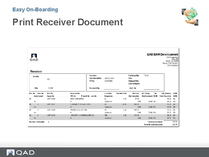 Easy On-Boarding Print Receiver Document 