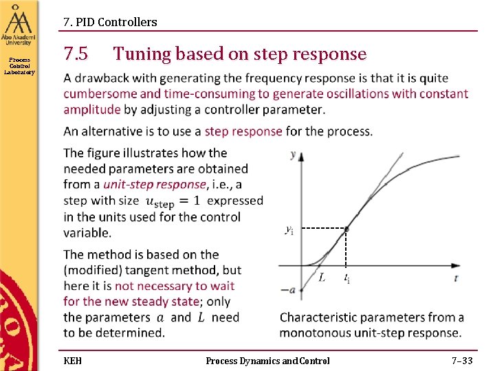 7. PID Controllers Process Control Laboratory 7. 5 KEH Tuning based on step response 7. PID Controllers Process Control Laboratory 7. 5 KEH Tuning based on step response