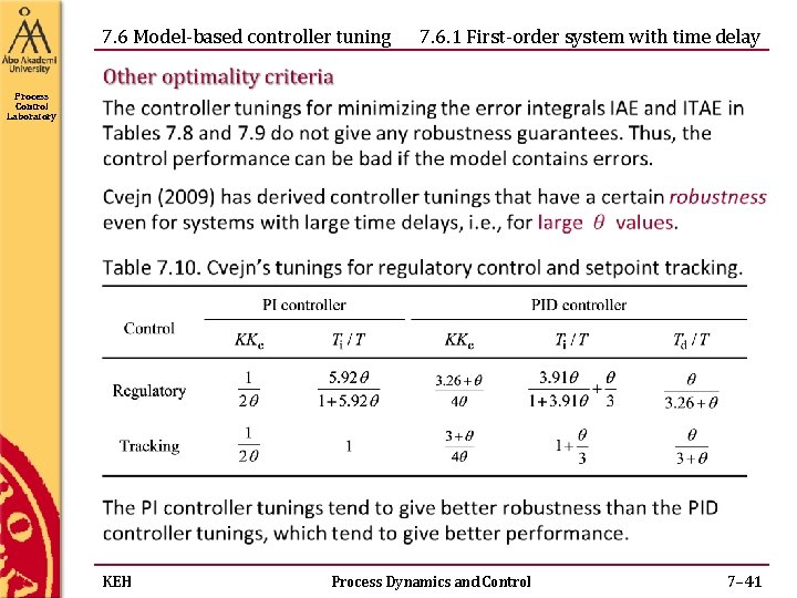 7. 6 Model-based controller tuning 7. 6. 1 First-order system with time delay Process 7. 6 Model-based controller tuning 7. 6. 1 First-order system with time delay Process