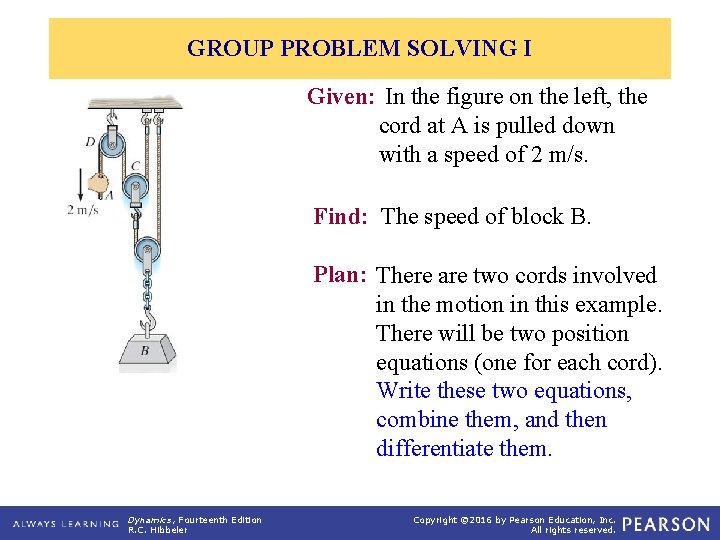 GROUP PROBLEM SOLVING I Given: In the figure on the left, the cord at