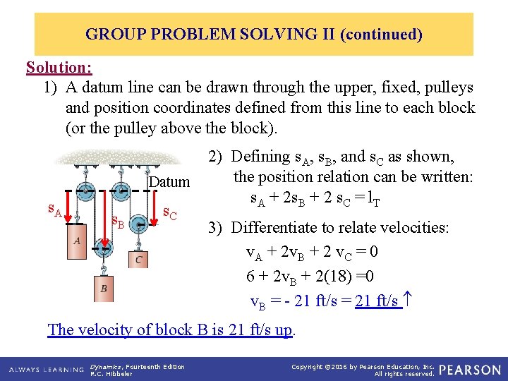 GROUP PROBLEM SOLVING II (continued) Solution: 1) A datum line can be drawn through