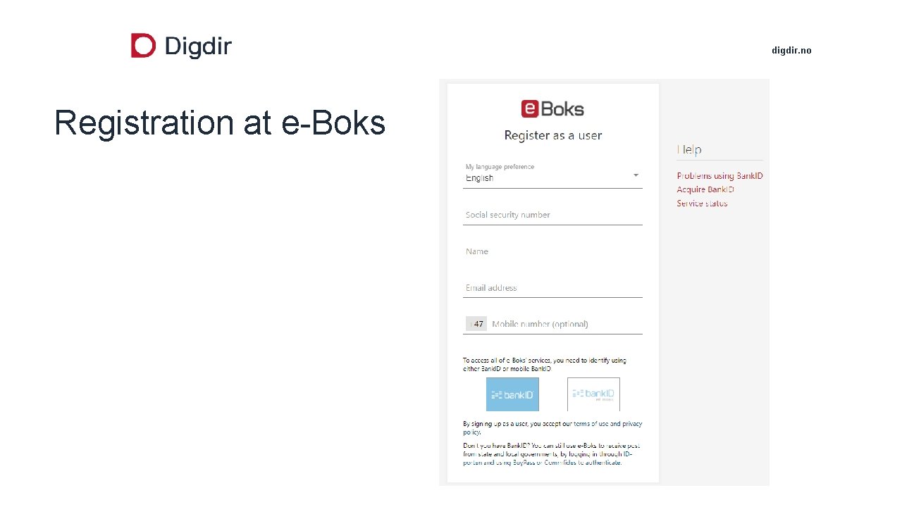 digdir. no Registration at e-Boks 