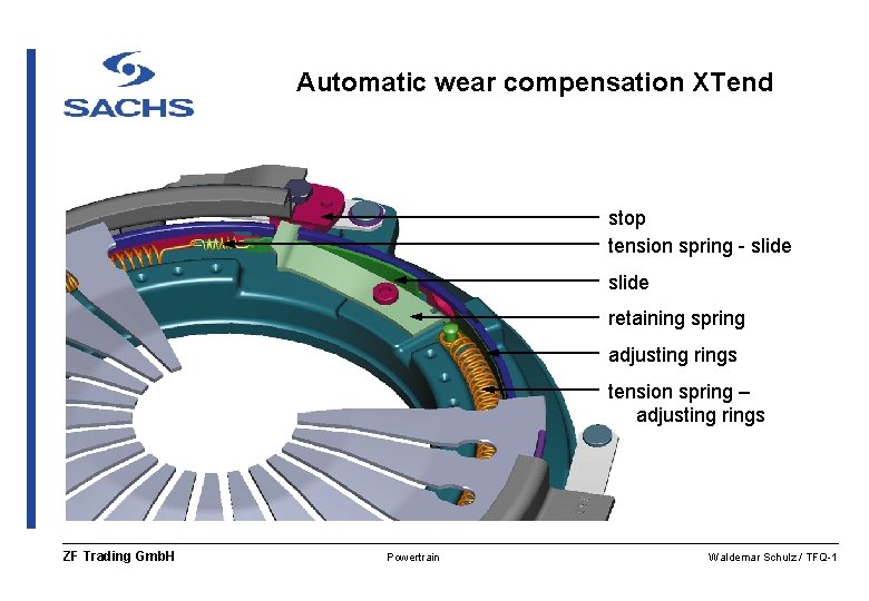 Automatic wear compensation XTend stop tension spring - slide retaining spring adjusting rings tension