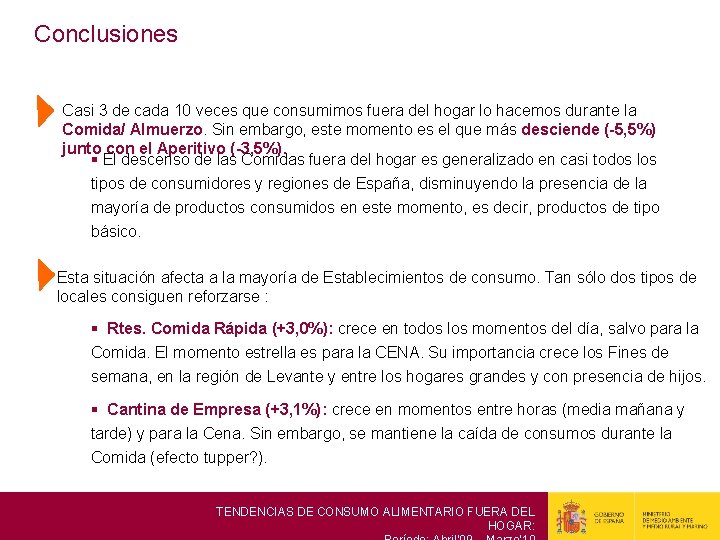 Conclusiones Casi 3 de cada 10 veces que consumimos fuera del hogar lo hacemos