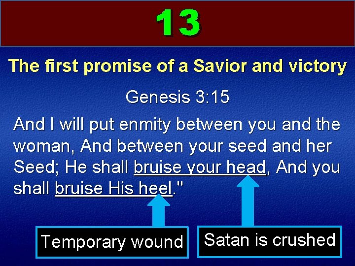 13 The first promise of a Savior and victory Genesis 3: 15 And I