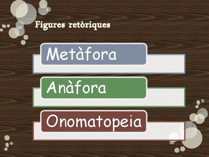 Figures retòriques Metàfora Anàfora Onomatopeia 