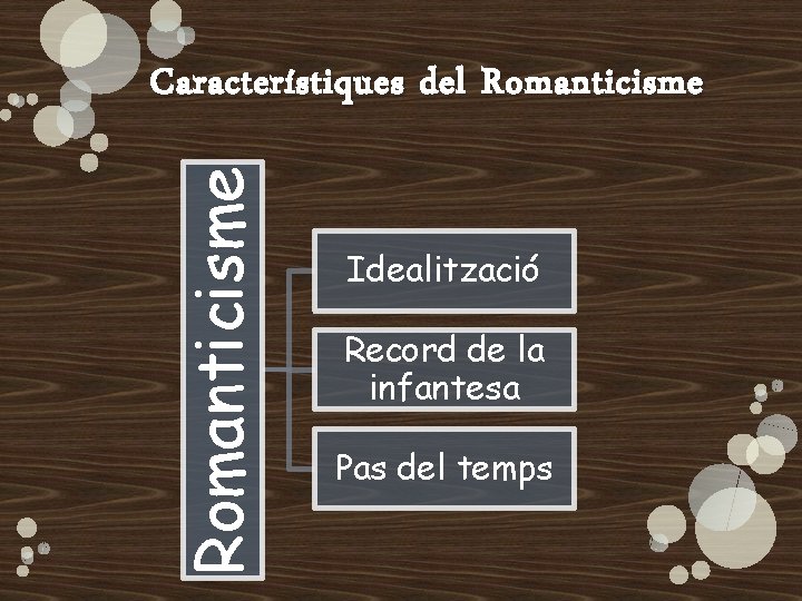 Romanticisme Característiques del Romanticisme Idealització Record de la infantesa Pas del temps 