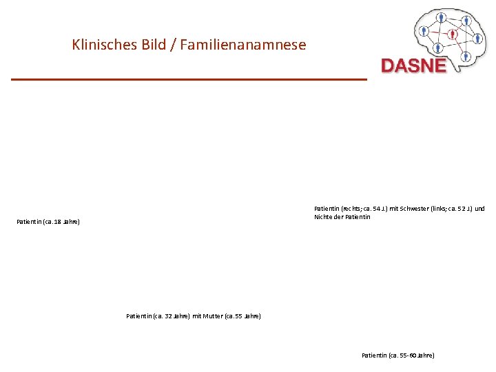 Klinisches Bild / Familienanamnese Patientin (rechts; ca. 54 J. ) mit Schwester (links; ca.