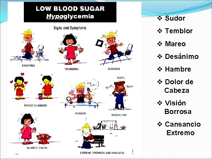 v Sudor v Temblor v Mareo v Desánimo v Hambre v Dolor de Cabeza v Sudor v Temblor v Mareo v Desánimo v Hambre v Dolor de Cabeza