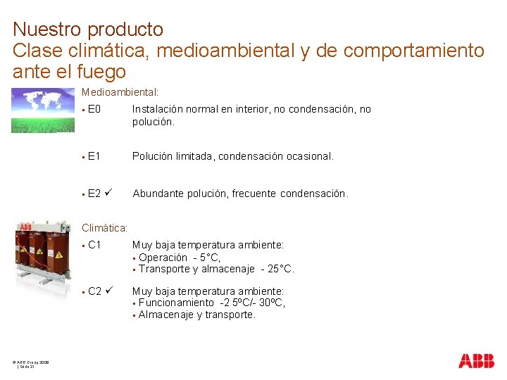 Nuestro producto Clase climática, medioambiental y de comportamiento ante el fuego Medioambiental: § E