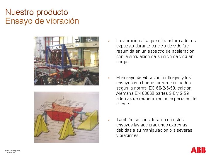 Nuestro producto Ensayo de vibración © ABB Group 2009 | Slide 24 § La