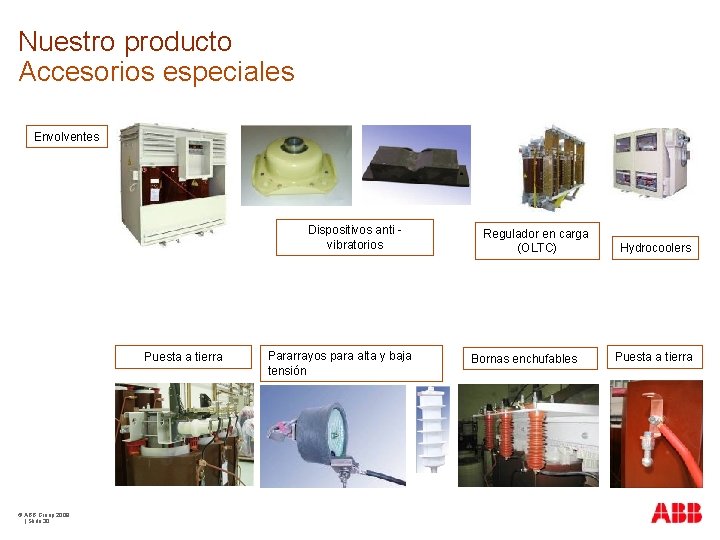 Nuestro producto Accesorios especiales Envolventes Dispositivos anti vibratorios Puesta a tierra © ABB Group