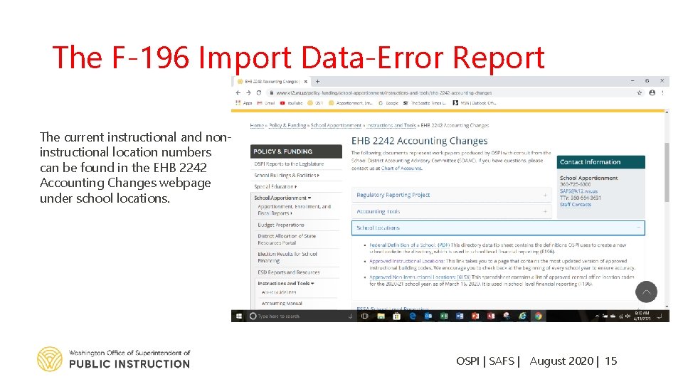 The F-196 Import Data-Error Report The current instructional and noninstructional location numbers can be