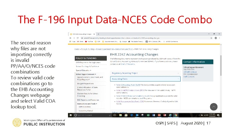 The F-196 Input Data-NCES Code Combo The second reason why files are not importing