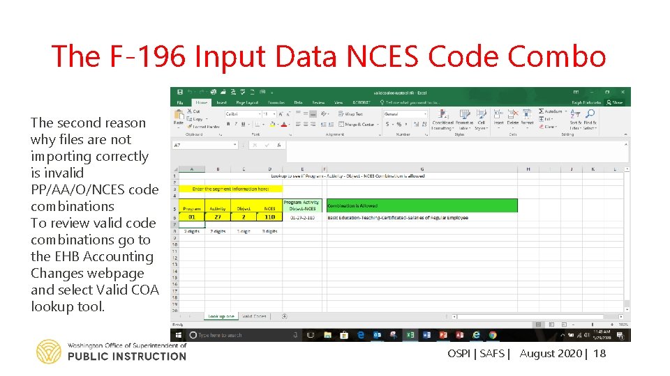 The F-196 Input Data NCES Code Combo The second reason why files are not