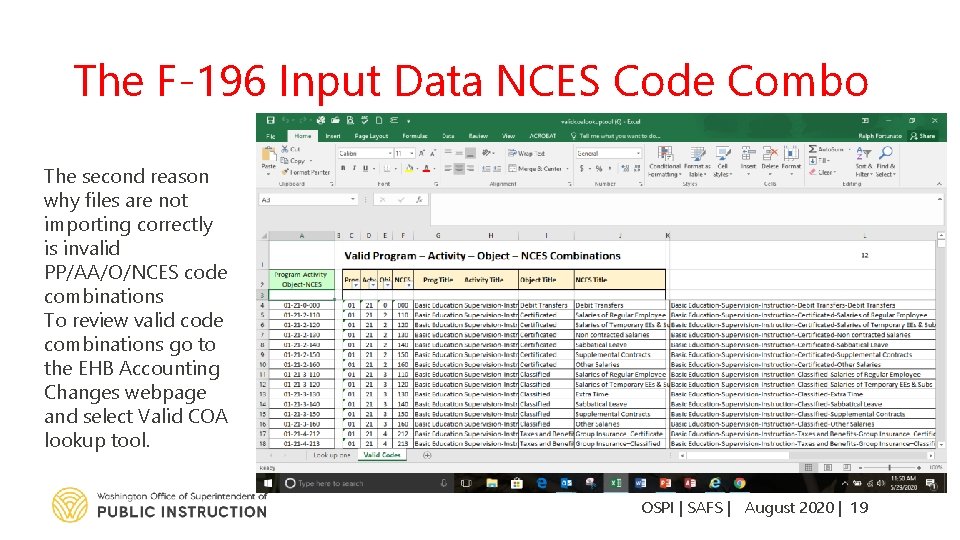 The F-196 Input Data NCES Code Combo The second reason why files are not