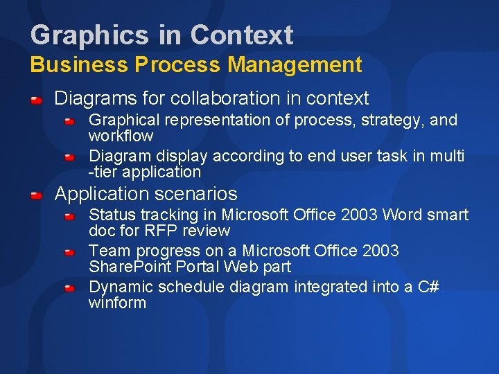 Graphics in Context Business Process Management Diagrams for collaboration in context Graphical representation of