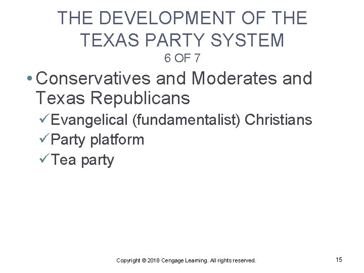 THE DEVELOPMENT OF THE TEXAS PARTY SYSTEM 6 OF 7 • Conservatives and Moderates