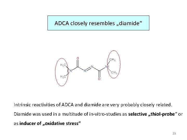 ADCA closely resembles „diamide“ Intrinsic reactivities of ADCA and diamide are very probably closely