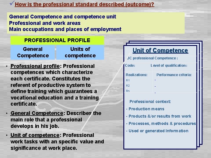 üHow is the professional standard described (outcome)? General Competence and competence unit Professional and