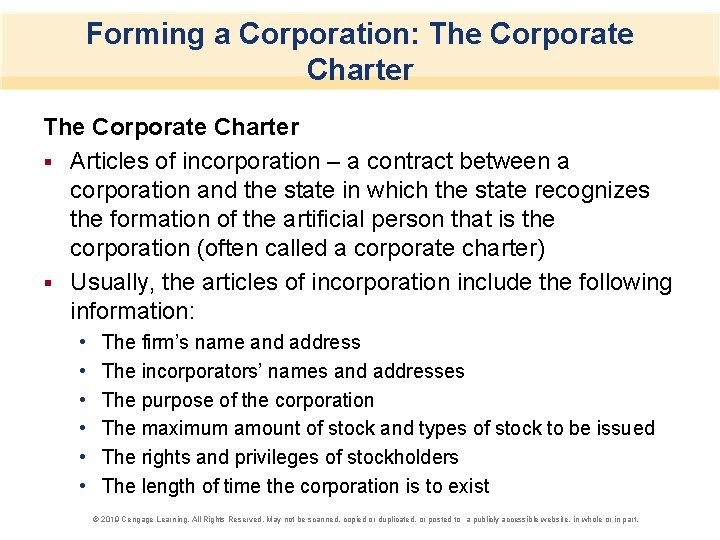 Forming a Corporation: The Corporate Charter § Articles of incorporation – a contract between