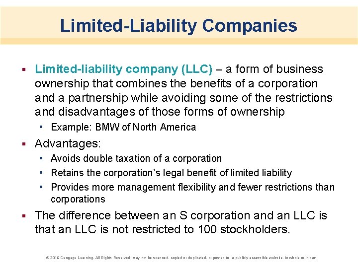 Limited-Liability Companies § Limited-liability company (LLC) – a form of business ownership that combines