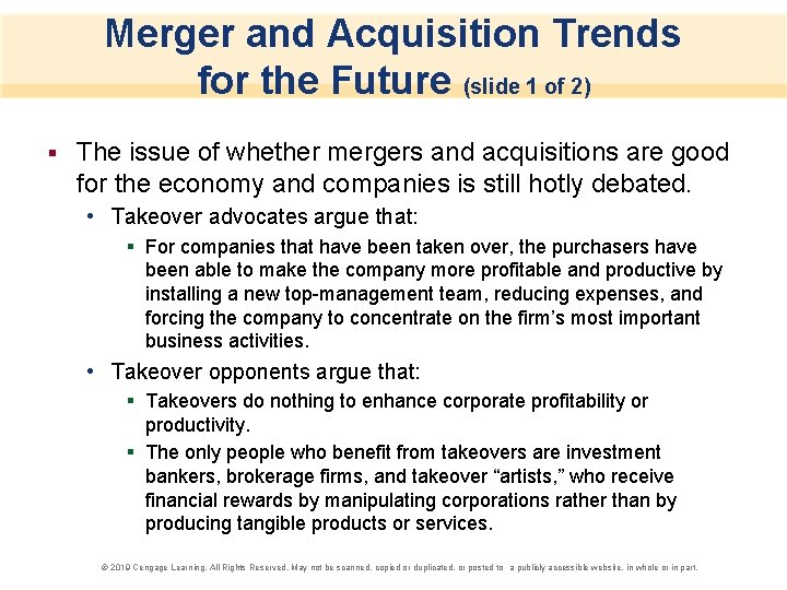 Merger and Acquisition Trends for the Future (slide 1 of 2) § The issue