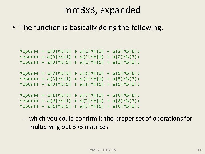 mm 3 x 3, expanded • The function is basically doing the following: *cptr++