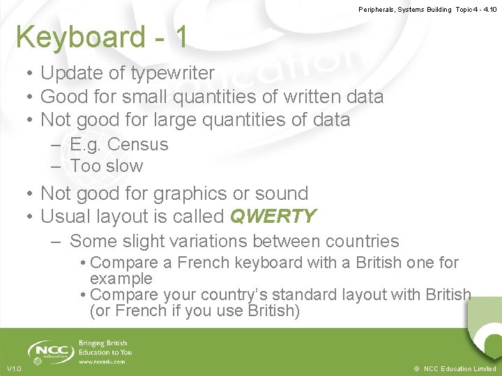 Peripherals, Systems Building Topic 4 - 4. 10 Keyboard - 1 • Update of