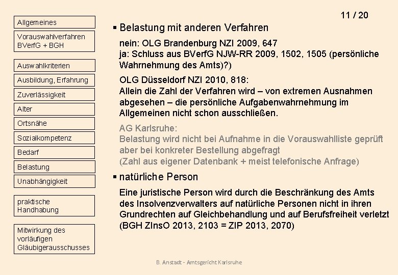 Allgemeines Vorauswahlverfahren BVerf. G + BGH Auswahlkriterien Ausbildung, Erfahrung Zuverlässigkeit Alter Ortsnähe Sozialkompetenz Bedarf