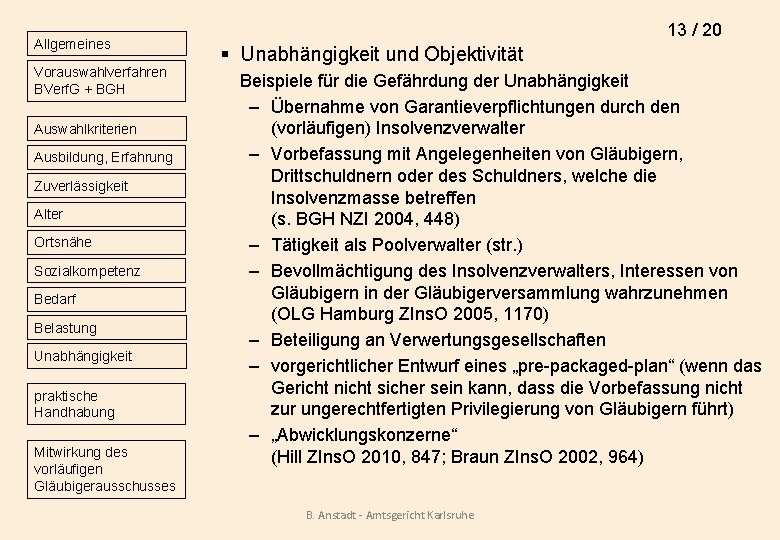 Allgemeines Vorauswahlverfahren BVerf. G + BGH Auswahlkriterien Ausbildung, Erfahrung Zuverlässigkeit Alter Ortsnähe Sozialkompetenz Bedarf