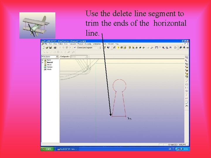 Use the delete line segment to trim the ends of the horizontal line. 