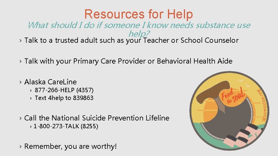 Resources for Help What should I do if someone I know needs substance use