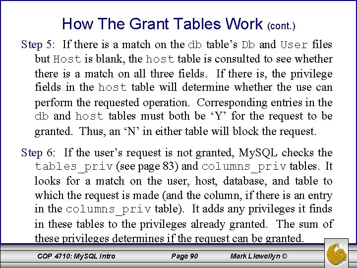 How The Grant Tables Work (cont. ) Step 5: If there is a match