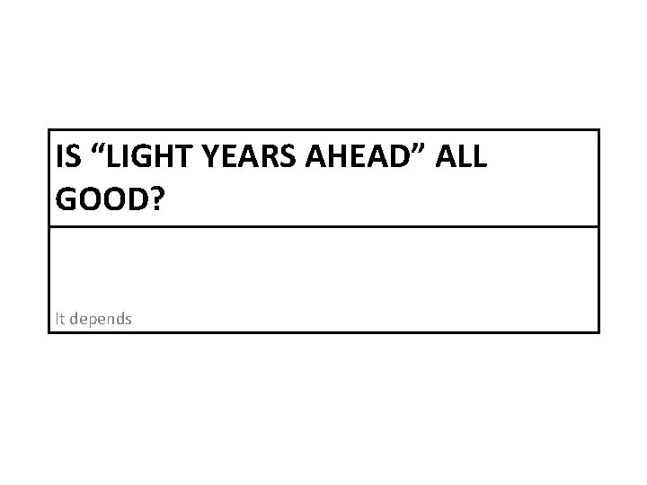 IS “LIGHT YEARS AHEAD” ALL GOOD? It depends 