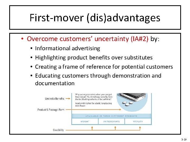 First-mover (dis)advantages • Overcome customers’ uncertainty (IA#2) by: • • Informational advertising Highlighting product