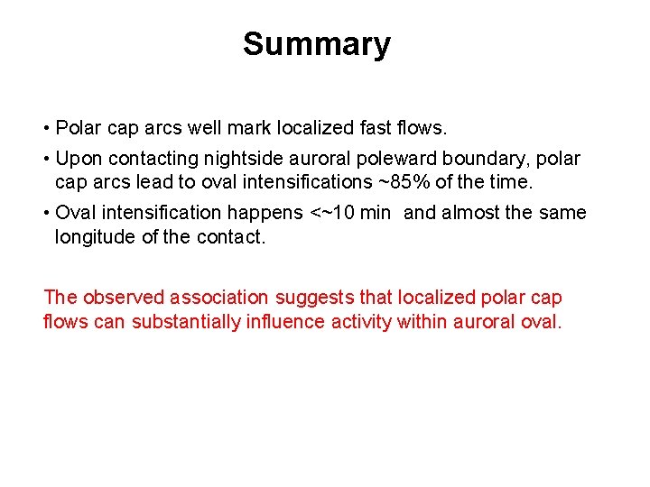 Summary • Polar cap arcs well mark localized fast flows. • Upon contacting nightside