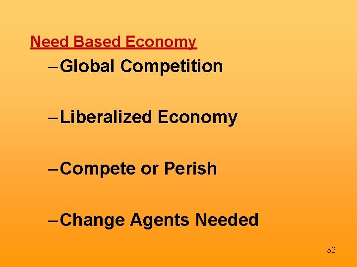 Need Based Economy – Global Competition – Liberalized Economy – Compete or Perish –