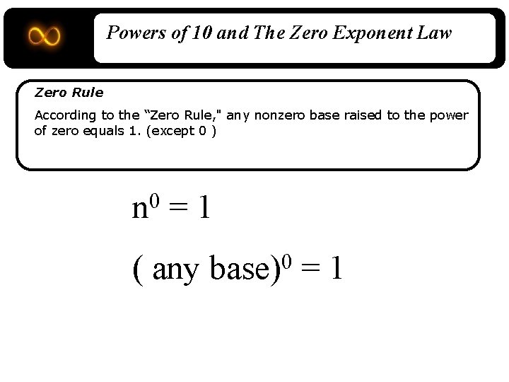 Powers of 10 and The Zero Exponent Law Zero Rule According to the “Zero