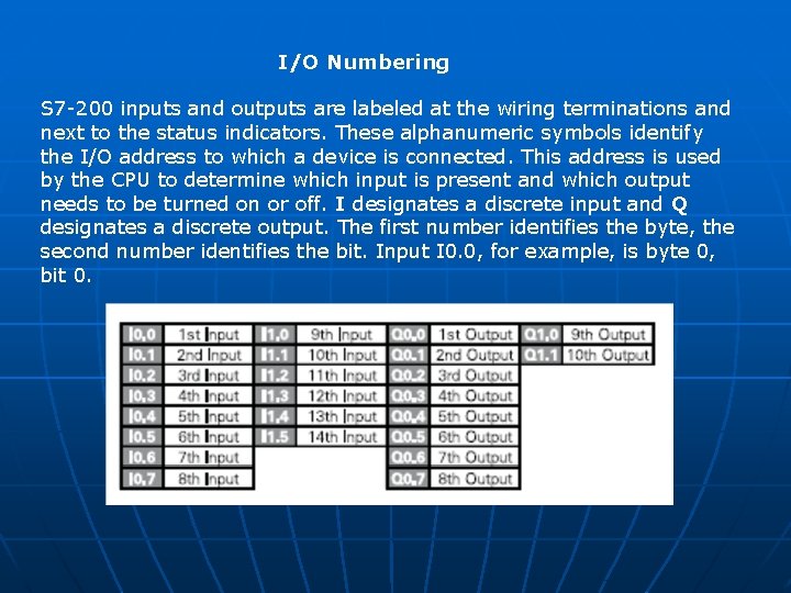 I/O Numbering S 7 -200 inputs and outputs are labeled at the wiring terminations I/O Numbering S 7 -200 inputs and outputs are labeled at the wiring terminations