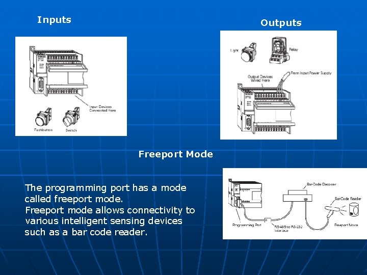 Inputs Outputs Freeport Mode The programming port has a mode called freeport mode. Freeport Inputs Outputs Freeport Mode The programming port has a mode called freeport mode. Freeport