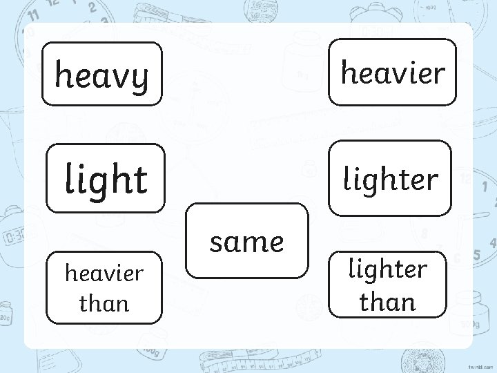 heavy heavier lighter heavier than same lighter than 