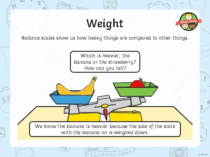 Weight Balance scales show us how heavy things are compared to other things. Which