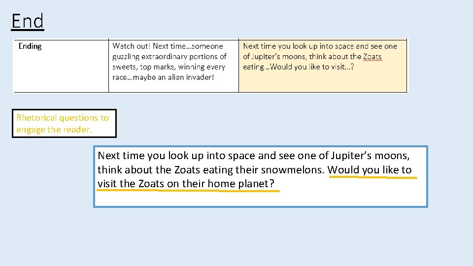 End Rhetorical questions to engage the reader. Next time you look up into space