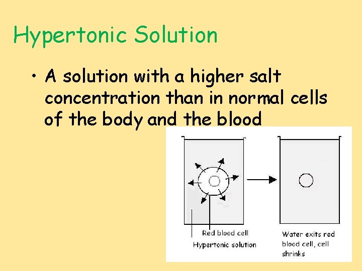 Hypertonic Solution • A solution with a higher salt concentration than in normal cells