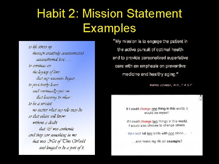 Habit 2: Mission Statement Examples 