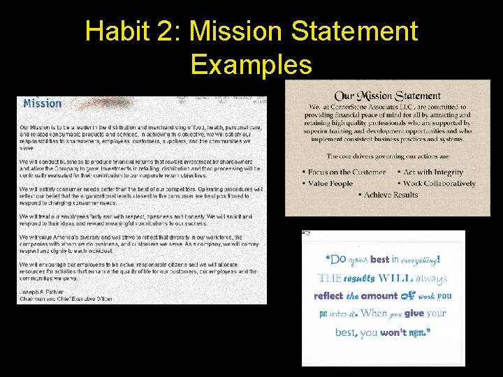 Habit 2: Mission Statement Examples 