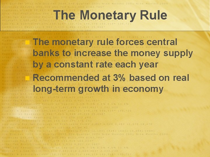 The Monetary Rule The monetary rule forces central banks to increase the money supply