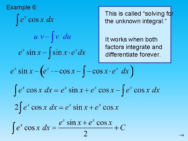 Example 6: This is called “solving for the unknown integral. ” It works when
